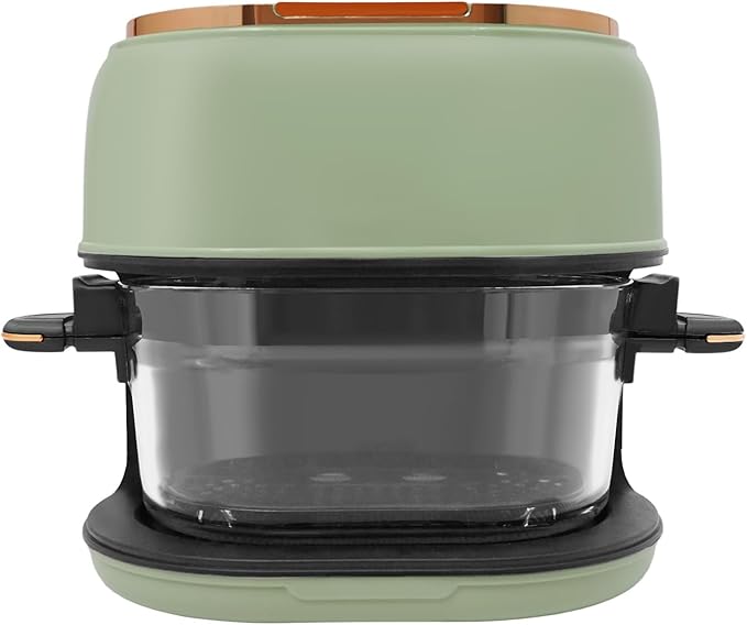 4.2QT/4L Air Fryer, Long Tray Design, Visible Glass Air Fryer, Temperature Control, 1-120min Timer, Touch Screen,1350W, Cook Shrimp, Steak, Fries, Wings, Chicken, Cake & More (Green)