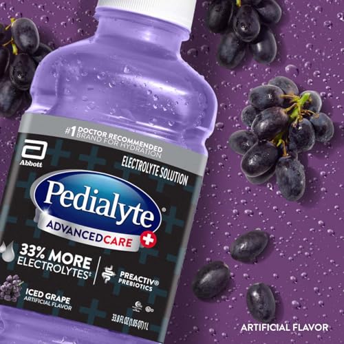 Pedialyte AdvancedCare Plus Electrolyte Hydration Drink, Has 33% More Electrolytes and Has PreActiv Prebiotics, Iced Grap...