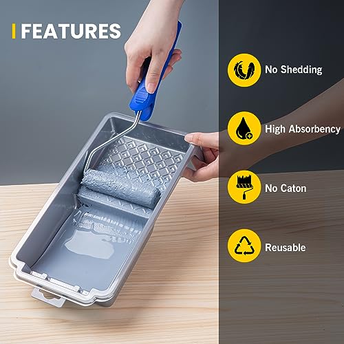 Mister Rui Microfiber Paint Roller Covers 4 Inch, 40 Pack Small Paint Roller Covers with Roller Frame Kit, Mini Paint Roll...