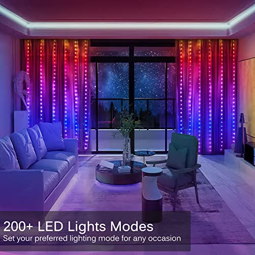 KepStars LED Curtain Lights, 6ft x 8ft 144 LED RGB Color Changing String Fairy Lights Curtain with Smart APP Control, Musi...