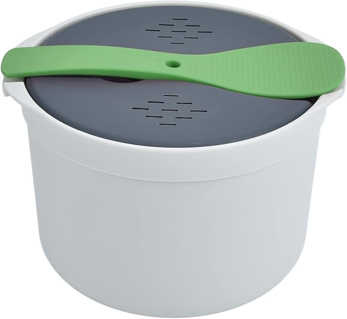 Ejoyous Microwave Rice Cooker, 2L Microwave Steamer Food Grade PP Material Microwave Rice Cooker with Rice Spoon for Home Kitchen Rice Cooking (Green)
