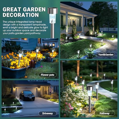GIGALUMI Solar Lights Outdoor Waterproof, 12 Pack, Stainless Steel LED Solar Garden Lights for Patio, Lawn, Yard and Lands...