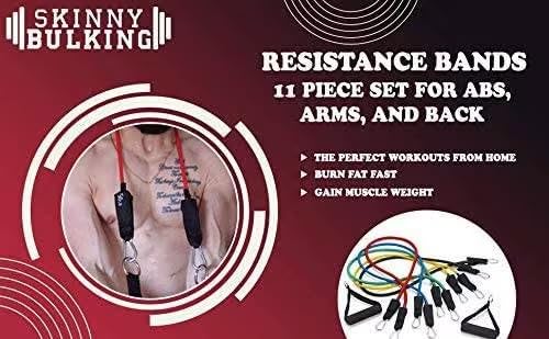 11-Piece Resistance Bands Set for Home Workout Equipment, Instructions Included, Green (30 Lbs) Black (40 Lbs), Red (50 Lb...