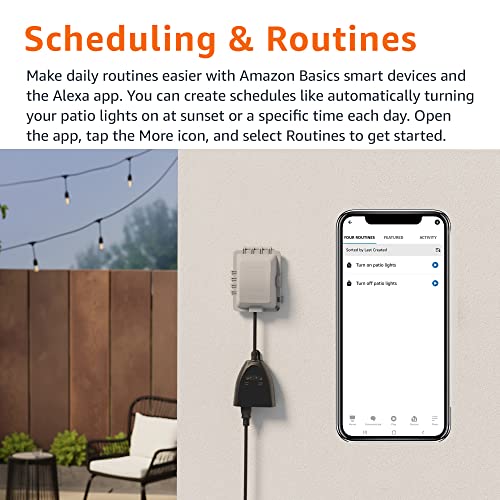 Amazon Basics Outdoor Smart Plug with 2 Individually Controlled Outlets, Works with Alexa Only, 2.4 GHz Wi-Fi, No Hub Requ...