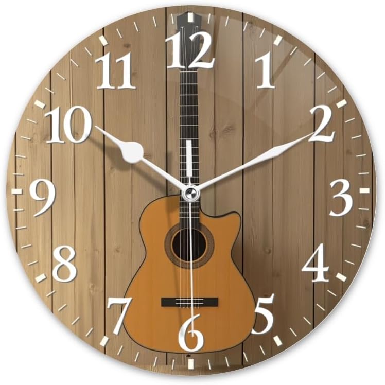 Guitar Wall Clock Non-Ticking Silent Clocks Battery Operated Analog Decor Clock for Home-Guitar Hanging On Wall(10inch)