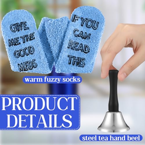 Teenyyou 3 PCS Funny Get Well Soon Gifts 20oz Hospital Mug fuzzy Funny Recovery Socks Silver Steel Tea Hand Bell