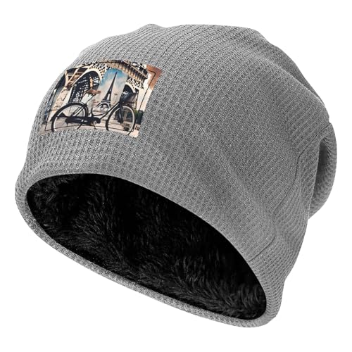 Romantic Paris Eiffel Tower Bycicle Print Lightweight Waffle Pullover Hat Men Women Winter Headwear Outdoor Camping Travel