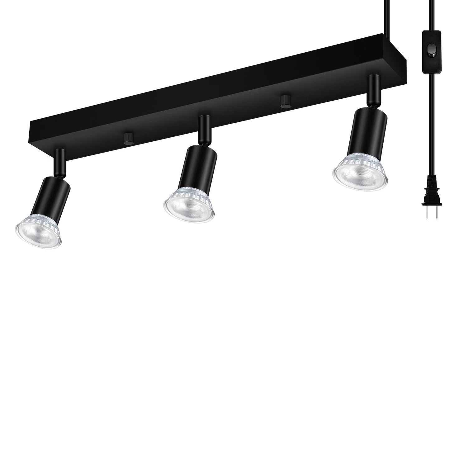 Plug-in Track Lighting, LED Track Lighting Fixtures Ceiling Kit, 16 Black Plug in Wall Light with 14.8ft Cord, 3-Light Ceiling S