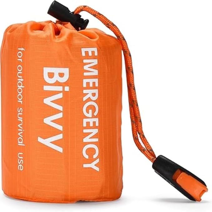 Emergency Sleeping Bag, 2 Pack Portable Thermal Bivy Sack, Waterproof Lightweight Emergency Blanket Survival Gear with Compass and Whistle for Camping Hiking Outdoor Adventure