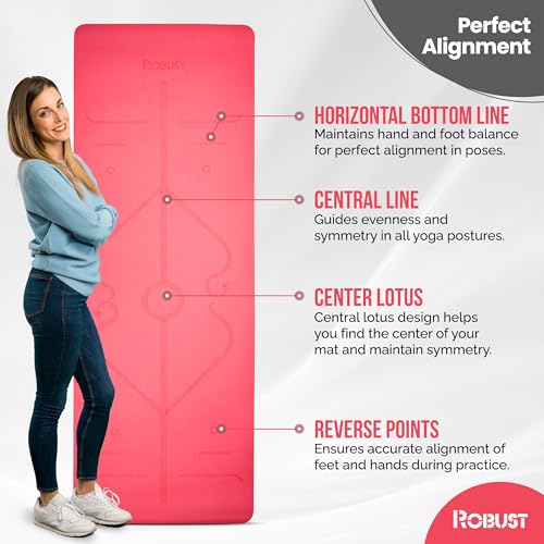 Robust Extra Thick Yoga Mat 1/4 & 1/3 & 2/5 Inch - Non Slip Exercise Mat with Alignment Lines, Carrying Strap, TPE Eco-Fri...