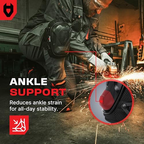 NoCry Professional Construction Knee Pads for Men and Women with Non-Slip Heavy Duty Cap and Ankle Support — Thick Foam an...