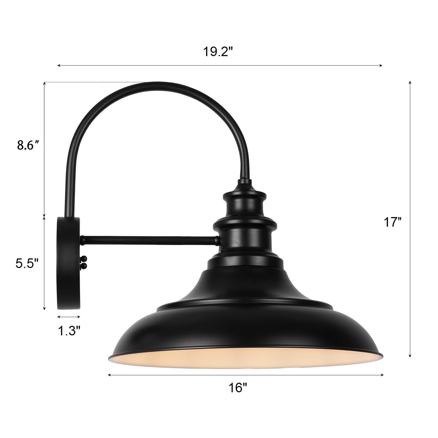 Diyel Outdoor Barn Light Fixture  16 Inch Large Dome Farmhouse Exterior Wall Mount Light  Rustic Wall Sconce Indoor Wall Lighting Fixture  Industrial Black White Lantern For Porch  1 Pack
