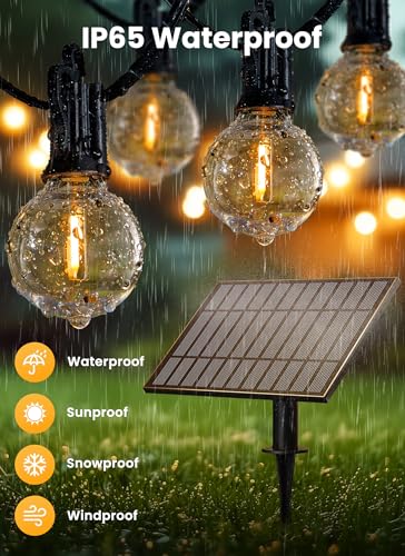 Brightown 108FT 52 LED Solar String Lights Outdoor with Remote & USB Port, Shatterproof Bulbs, Dimmable & Timable, 3 Light...