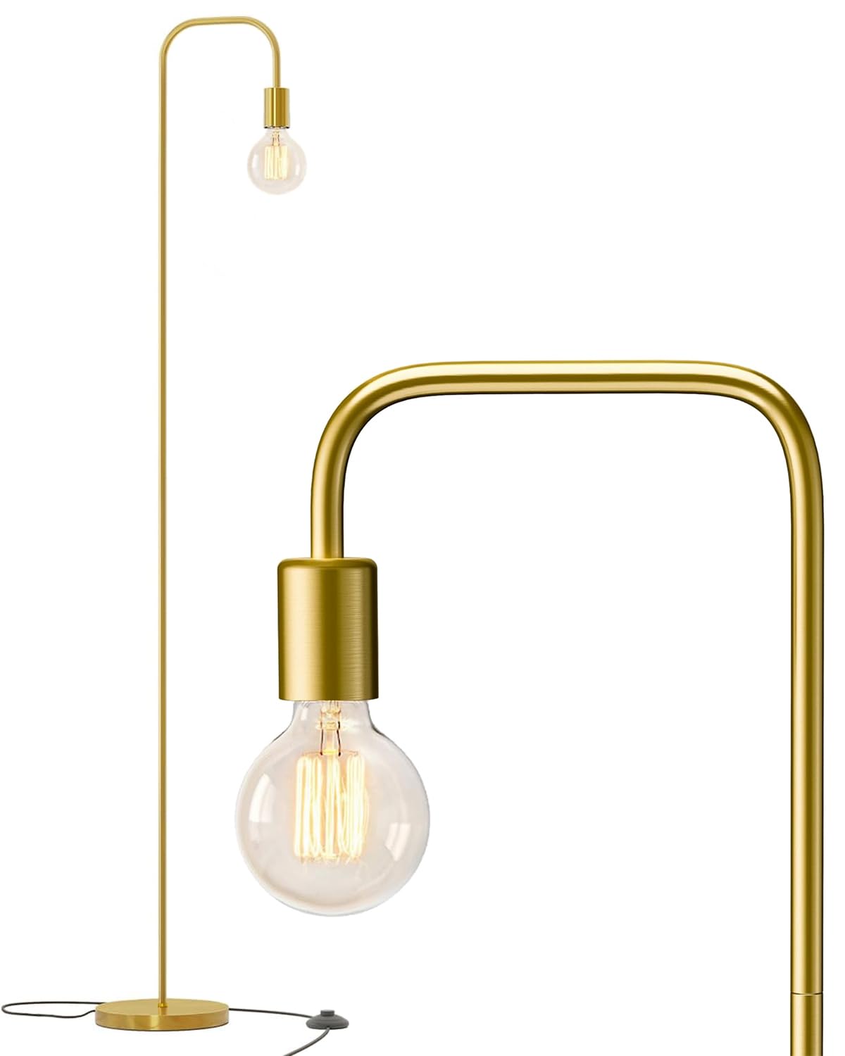 Oneach Industrial Floor Lamp - 63.75 Antique Brass Gold, Minimalist Design For Living Room, Bedroom, Office - Model Amz-F2016-Gl