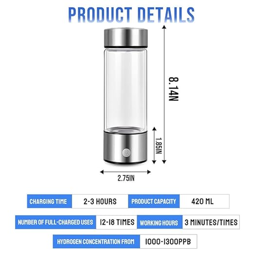 Hydrogen Water Bottle Portable, Hydrogen Rich Water Pitcher Rechargeable Generator Sports Water Bottle for Gym Travel Home Office,3Min Quick Electrolysis