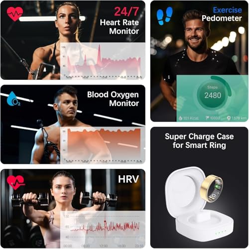 Health Tracker Ring, Smart Health Ring for Women Men with Heart Rate, Blood Oxygen, Sleep Monitor, Steps,Calories, No Subs...