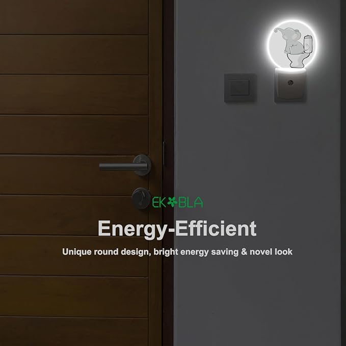 EKOBLA Cute Elephant Night Light African Safari Animal Elephant Sitting on Toilet Night Lights Plug into Wall for Girls Boys Bedroom Bathroom Led Decorative Nightlight Home Decor