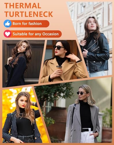 Dalavch 4 Pack Women’s Thermal Turtleneck Shirts, Women Turtle Neck Fleece Lined Compression Long Sleeve Base Layer Tops
