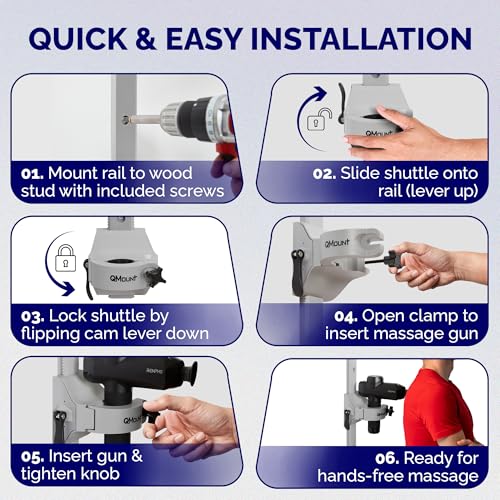 QMount Massage Gun Holder & Wall Mount - Hands-Free for Full Body Muscle Recovery - Fully Adjustable Massage Gun Wall Moun...