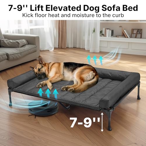 Veehoo Cooling Elevated Dog Bed Add Removable Waterproof Bolster Cushion Mat, Raised Pet Cot with Breathable Teslin Mesh, ...