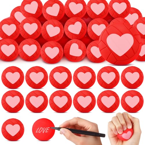 Soulchen 48 Pcs Valentines Day Mini Volleyball Stress Ball 1.57 Foam Heart Volleyball Accessories Squeeze Relief Sports Ba...