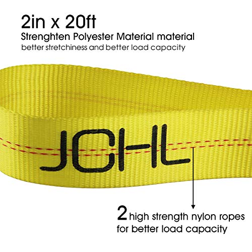 JCHL Nylon Tow Strap with Hooks 2”x20’ Car Vehicle Heavy Duty Recovery Rope 20,000 lbs Capacity Tow Rope for Car Truck Jee...