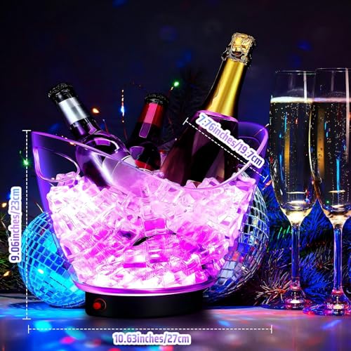 Umigy 4 Pcs LED Ice Buckets 2l Clear Plastic Beer Buckets with LED Light RGB Colors Changing Cooler Ice Container with Sta...