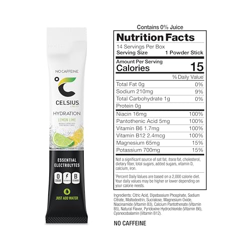 Celsius Hydration™ Lemon Lime, Sugar Free Electrolyte Hydration Drink Mix (Pack of 14)