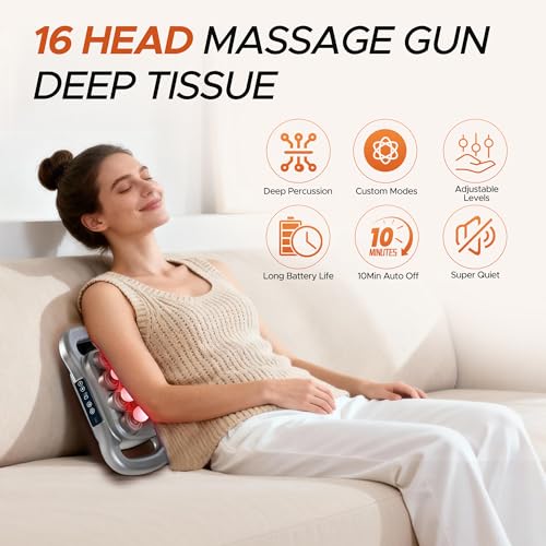 16 Head Massage Gun Deep Tissue - 2026 Upgrade 16-Drive Back Muscle Massager with Adjustable 9 Modes & 9 Levels, Quiet Per...