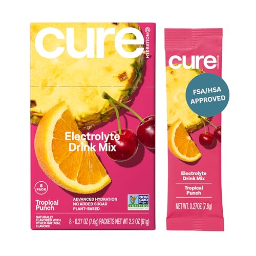 Cure Hydration Plant-Based Electrolyte Drink Mix | No Added Sugar | Dehydration Relief | Coconut Water Powder | FSA-HSA El...