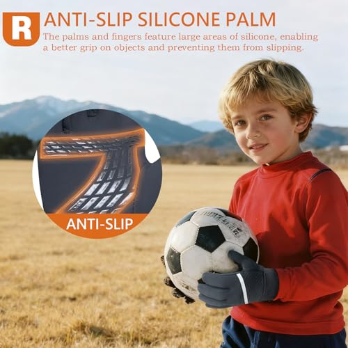 Rioomui Warm Kids Winter Gloves - Anti-Slip Gloves for Cold Weather with Touchscreen & Reflective Stripes - for Outdoor Hi...