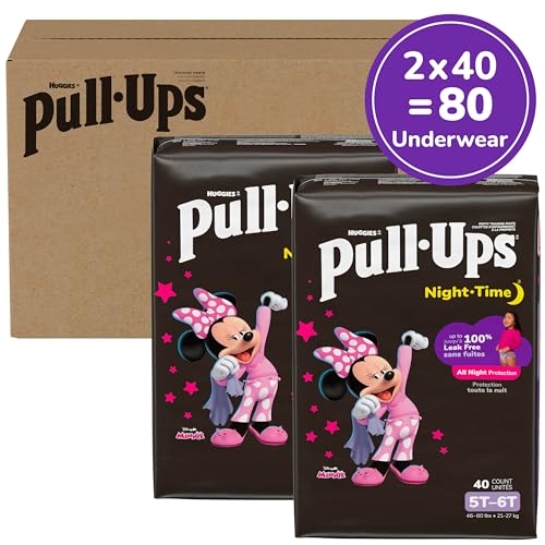 Pull-Ups Girls' Night-Time Potty Training Pants, Size 5T-6T Overnight Training Underwear (46-60 lbs), 80 Ct