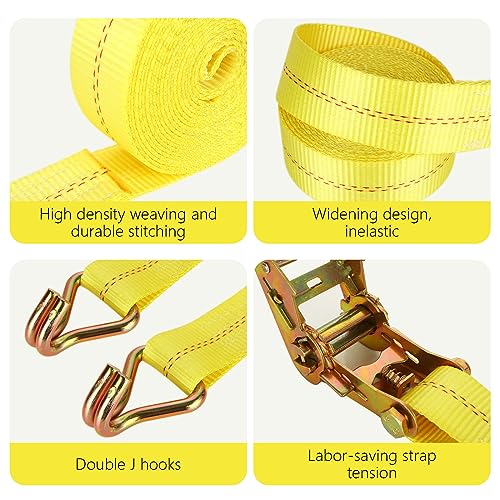 4 Pack 2 Inch Ratchet Straps Heavy Duty 20ft Tie Down Straps Ratchet with Double J Hook, 10000 LBS Break Strength, Cargo R...