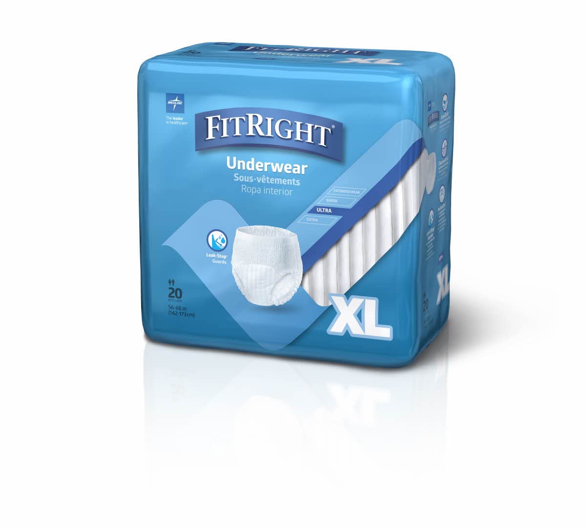 FitRight Ultra Protective Incontinence Underwear, Heavy Absorbency, XL, 56 to 68", 20 Count