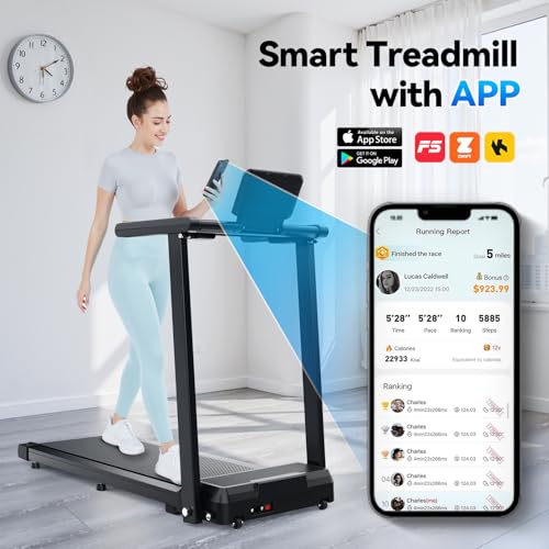 FYC Foldable Treadmill with Handles, Compact Mini Treadmill for Home Small Spaces, Built in APP, 2.5HP Quiet, 300lb Capaci...