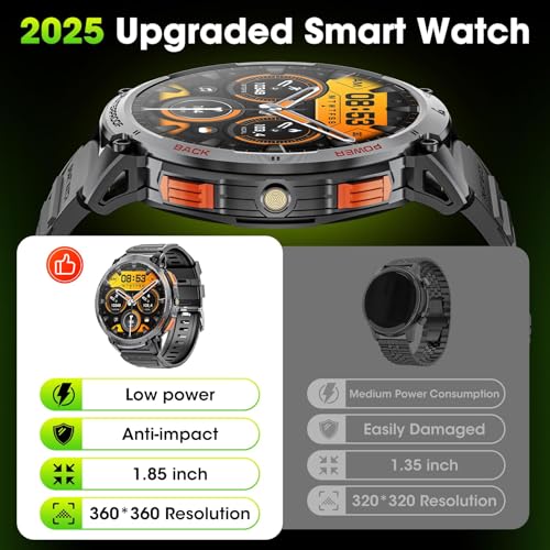 Haulvean Military Smart Watches for Men, 1.85" HD Large Screen Smart Watch, Flashlight/730mAh/110+ Sports Modes Fitness Tr...