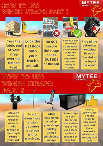 Mytee Products Kinedyne Winch Straps 4" x 30' Gold Heavy Duty Tie Down w/Flat Hooks WLL# 5400 lbs | 4 Inch Cargo Control f...