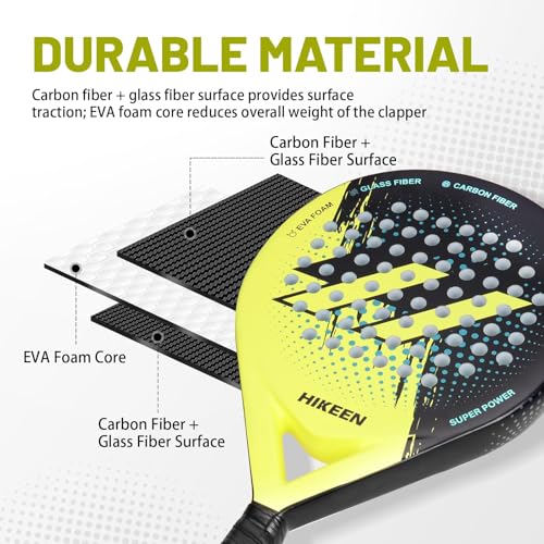 Hikeen Padel Racket Carbon Fiber Surface - EVA Memory Lightweight Paddle Racket with 3 Tennis Balls & Carry Case for Adult...