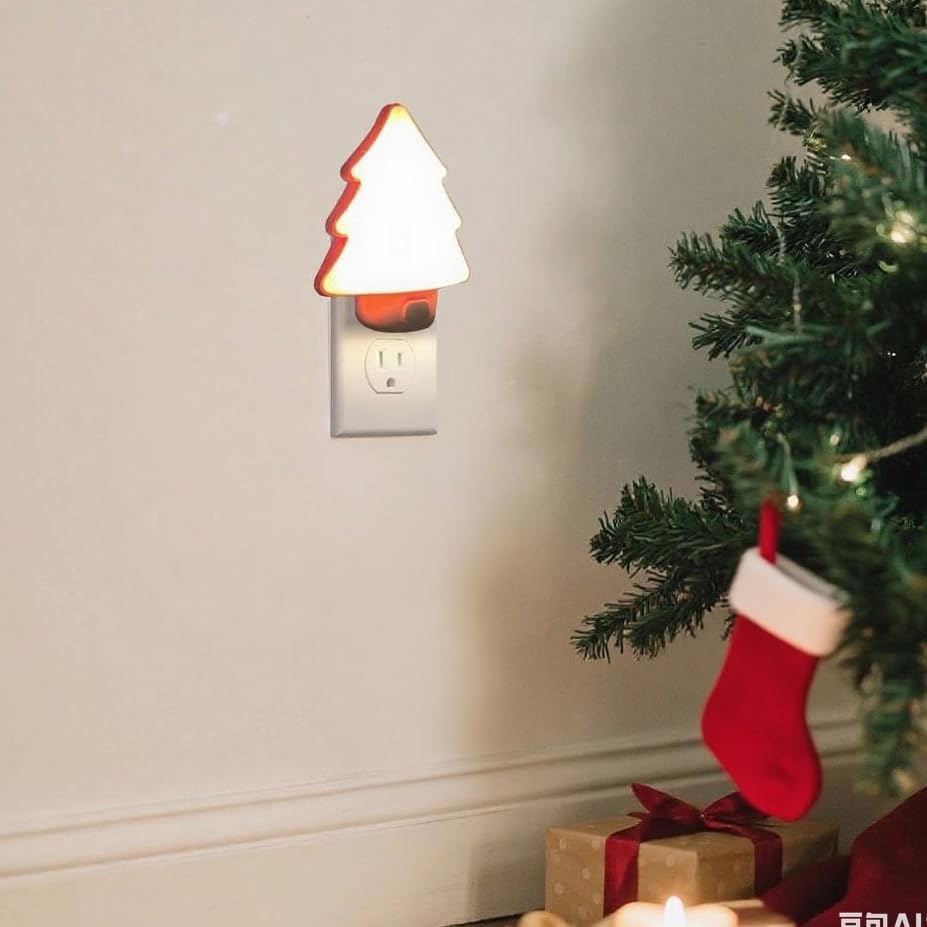 Led Night Light Christmas Tree Lights Plug Into Wall [2 Pack] With Manual On-Off  Dimmable Nightlights Warm/White Wall Art For Home Decor Bathroom Hallway Bedroom Kids Room Apartment  White