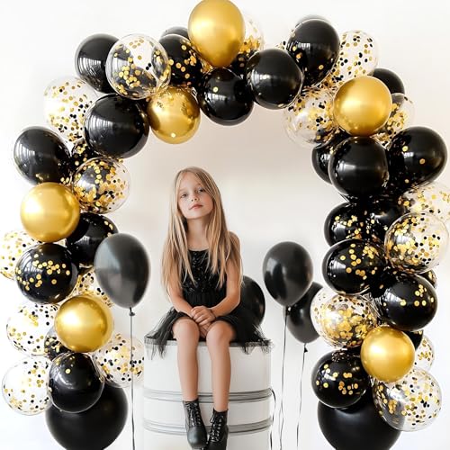 CVPARTYON Black and Gold Balloons, 55 Pcs 12 Inch Metallic Gold Balloons Black Balloon Gold Confetti Latex Balloon for Bir...