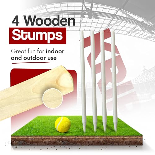 Cricket Bat Gift Set Wooden Cricket Bat Kit for Junior, Backyard Park Beach Indoor Outdoor Play Tennis Ball, Stumps, Bail...