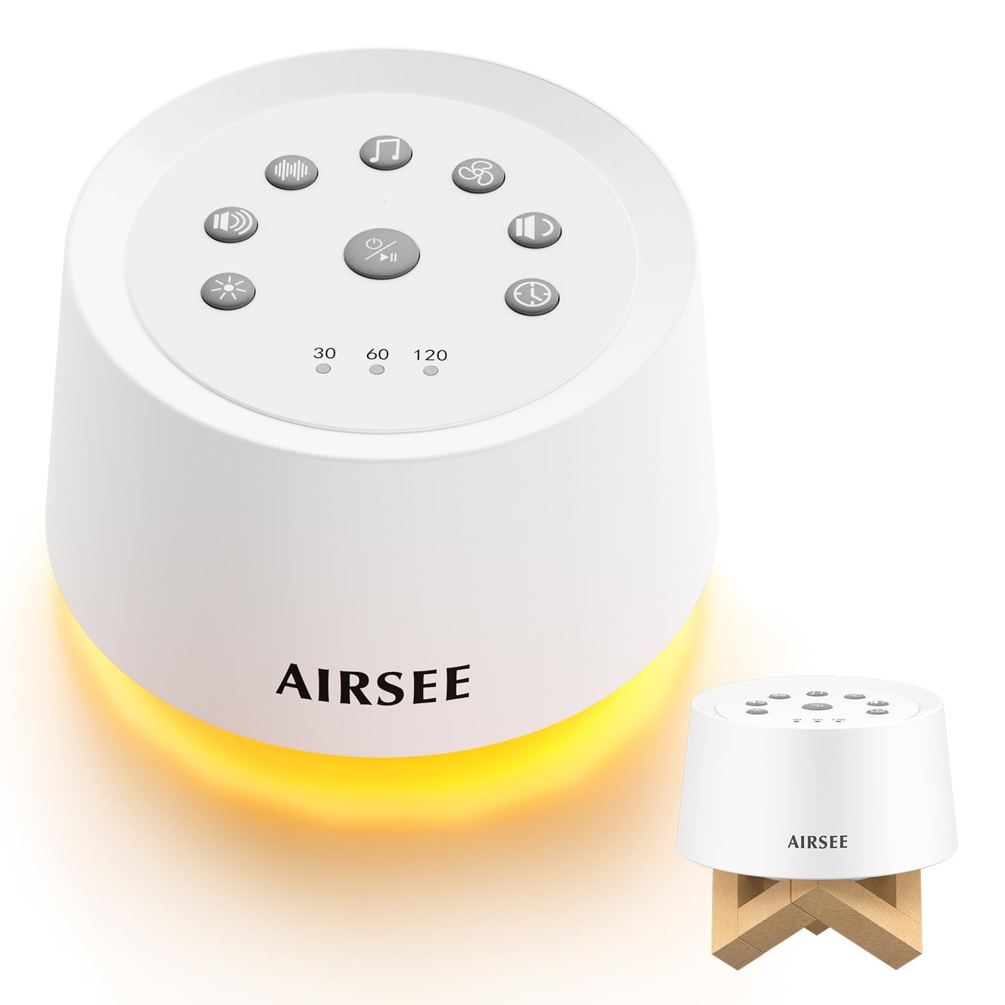 AIRSEE White Noise Sound Machine for Baby Adults, 31 Soothing Sounds 2000mAh Battery 4-Level Night Light Sound Machine, Timer & Memory Function 32 Volume Levels Sleep Machines for Home Office Travel