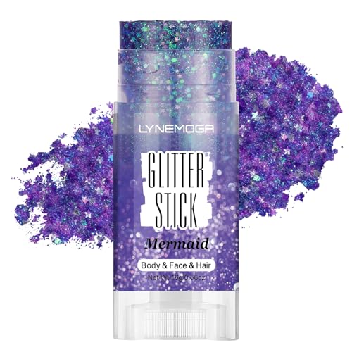 LYNEMOGA Body Glitter Stick, Mermaid Face Body Glitter Stick for Women Girls, Chunky Sequins Hair Glitter Gel Makeup for L...