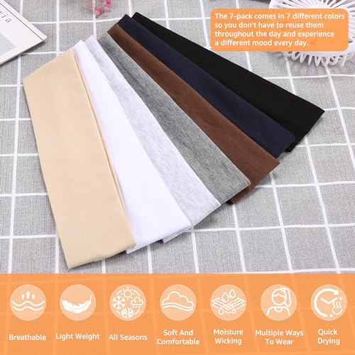 DiyJibb Headbands for Women, Stretchy Non Slip Soft Cotton Cloth Hair Bands for Sports, Workout, Yoga and Running, 7pcs