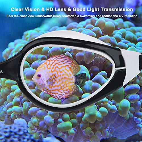PHELRENA Swim Goggles, Anti Fog,No Leaking,UV Protection,Shatter-Proof, Clear Wide Vision Triathlon Swim Goggles