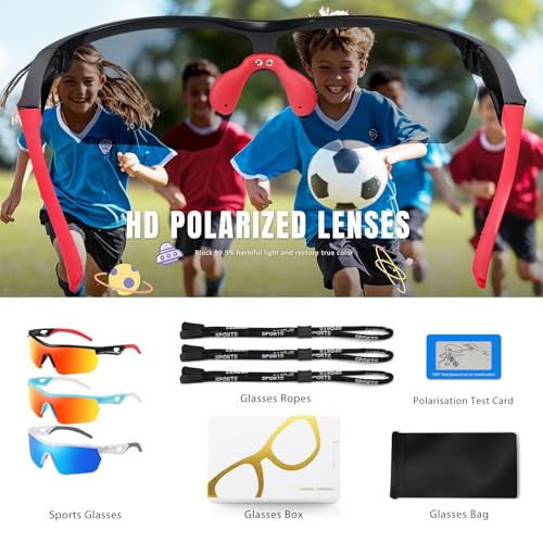 Vcarsian Kids Sunglasses Youth Baseball Sun Glasses Polarized Sports TR90 Lightweight Cycling Shades Frame Boys Girls