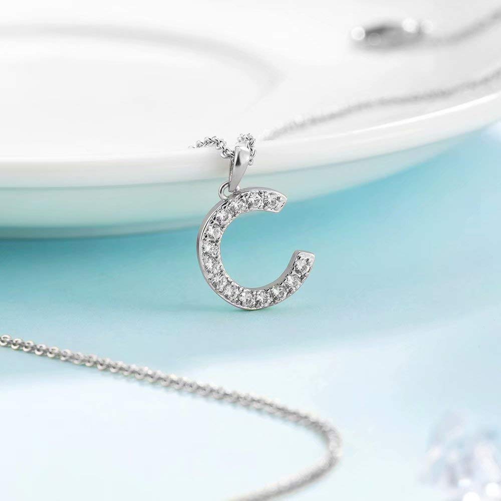 Tarsus C Initial Letter Stainless Steel Silver Alphabet Pendant Necklace Monogram charm cubic zirconia Jewelry Gifts for Women T