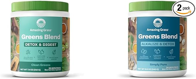 Amazing Grass Greens Blend Detox & Digest & Greens Blend Alkalize & Detox
