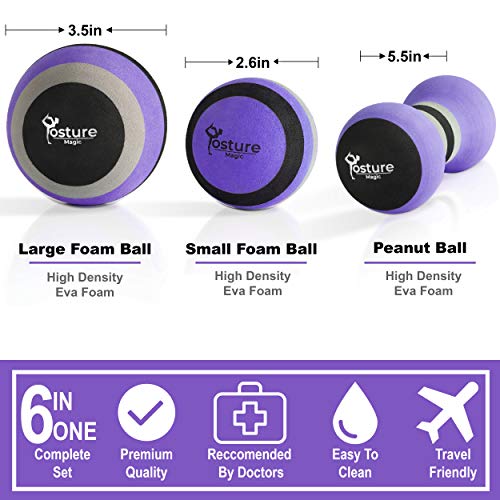 Posture Magic Massage Ball Kit for Myofascial Trigger Point Release & Deep Tissue Massage - Set of 6 - Large Foam/Small Fo...