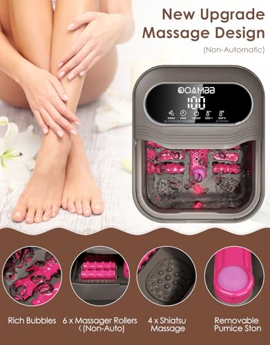 OOAMBB Collapsible Foot Spa with Heat, Bubble and Temp Control, Foot Bath Massager with XL Touch Screen and Massage Roller...